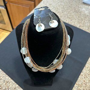 Necklace and earring matching jeweled mother of pearl set